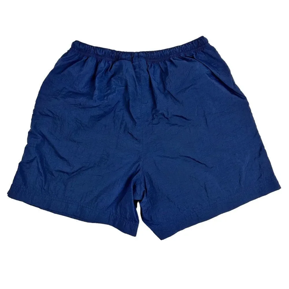 Vintage 90s Nike Men’s Large Nylon Spell Out Swoosh Shorts Navy Blue